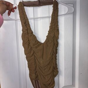 Brown Ruched Sleeveless Top